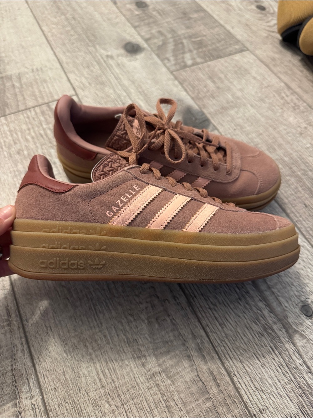 adidas Gazelle Women’s Suede Sneaker in Rosewood with Pink Stripes - Picture 2 of 3